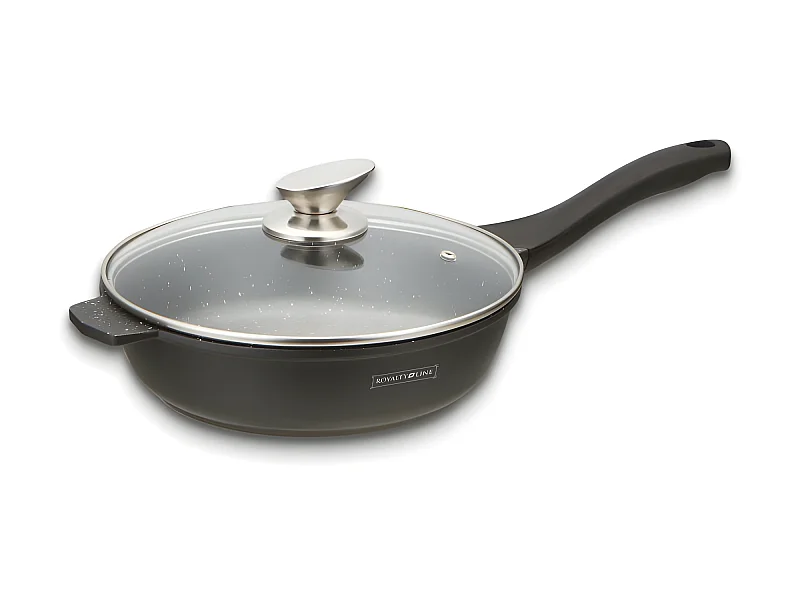 Marmor-Bratpfanne mit 24 cm Durchmesser und Glasdeckel von Royalty Line RL-BDF24-M
