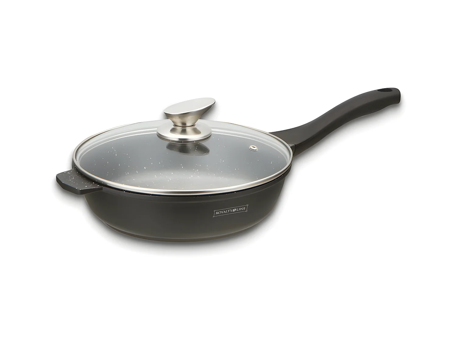 Royalty Line RL-BDF24-M: Poêle à frire de 24 cm à revêtement en marbre avec couvercle en verre