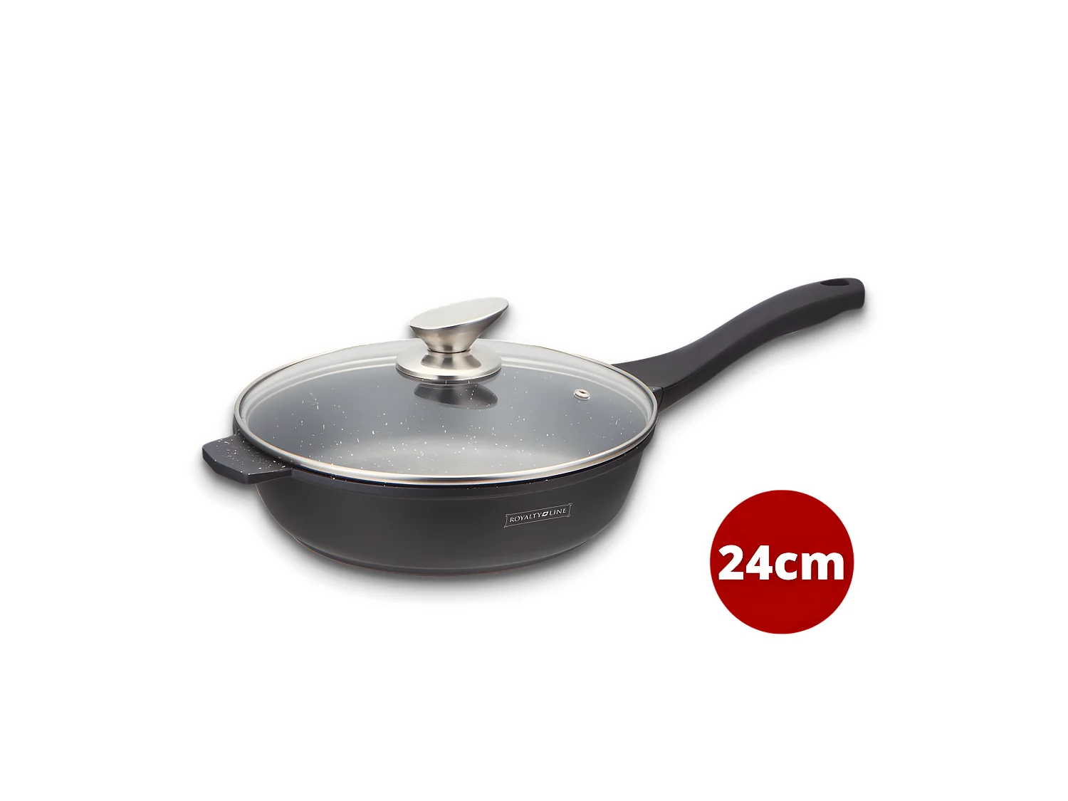 Royalty Line RL-BDF24-M: Poêle à frire de 24 cm à revêtement en marbre avec couvercle en verre