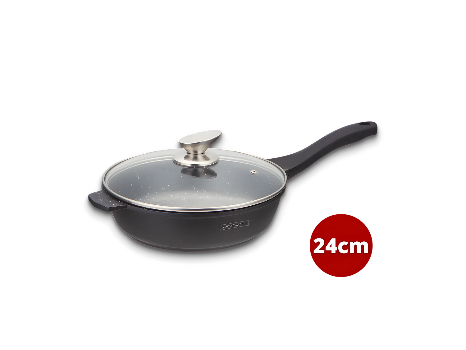 Marmeren koekenpan van 24cm met glazen deksel van Royalty Line RL-BDF24-M