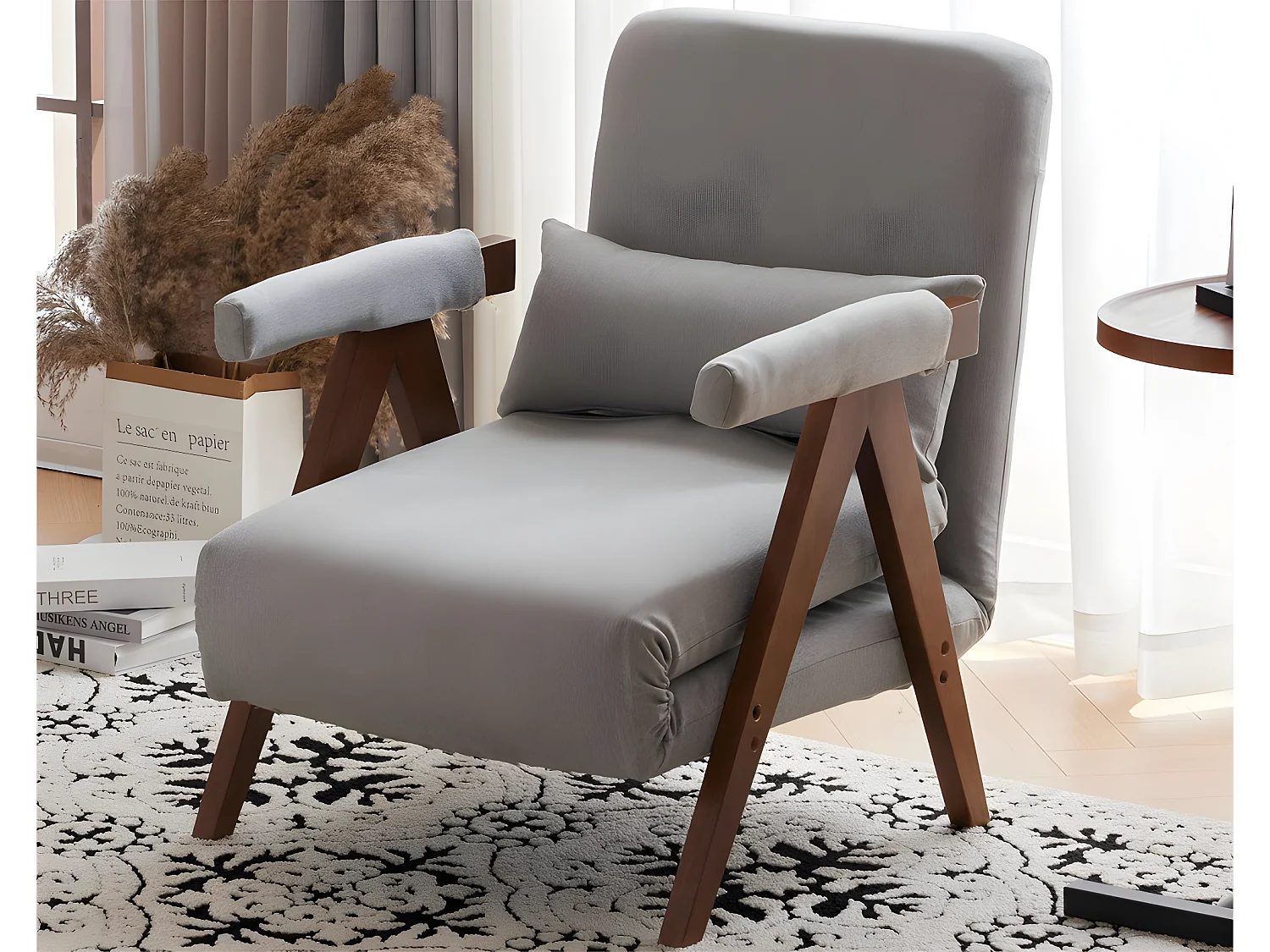 Fauteuil rembourré convertible réglable tissu en coton - Gris