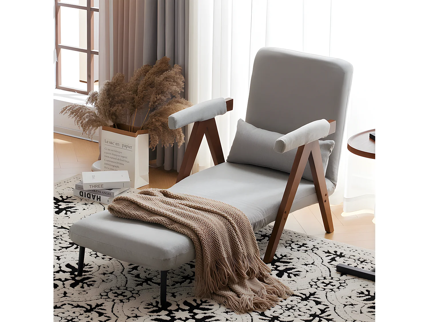 Fauteuil rembourré convertible réglable tissu en coton - Gris