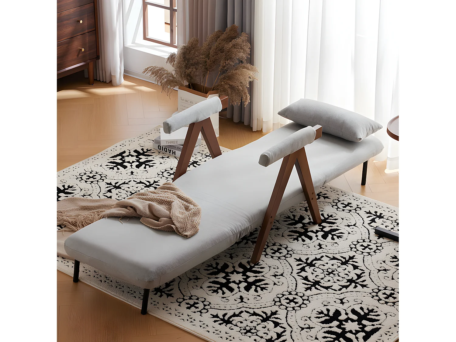 Fauteuil rembourré convertible réglable tissu en coton - Gris