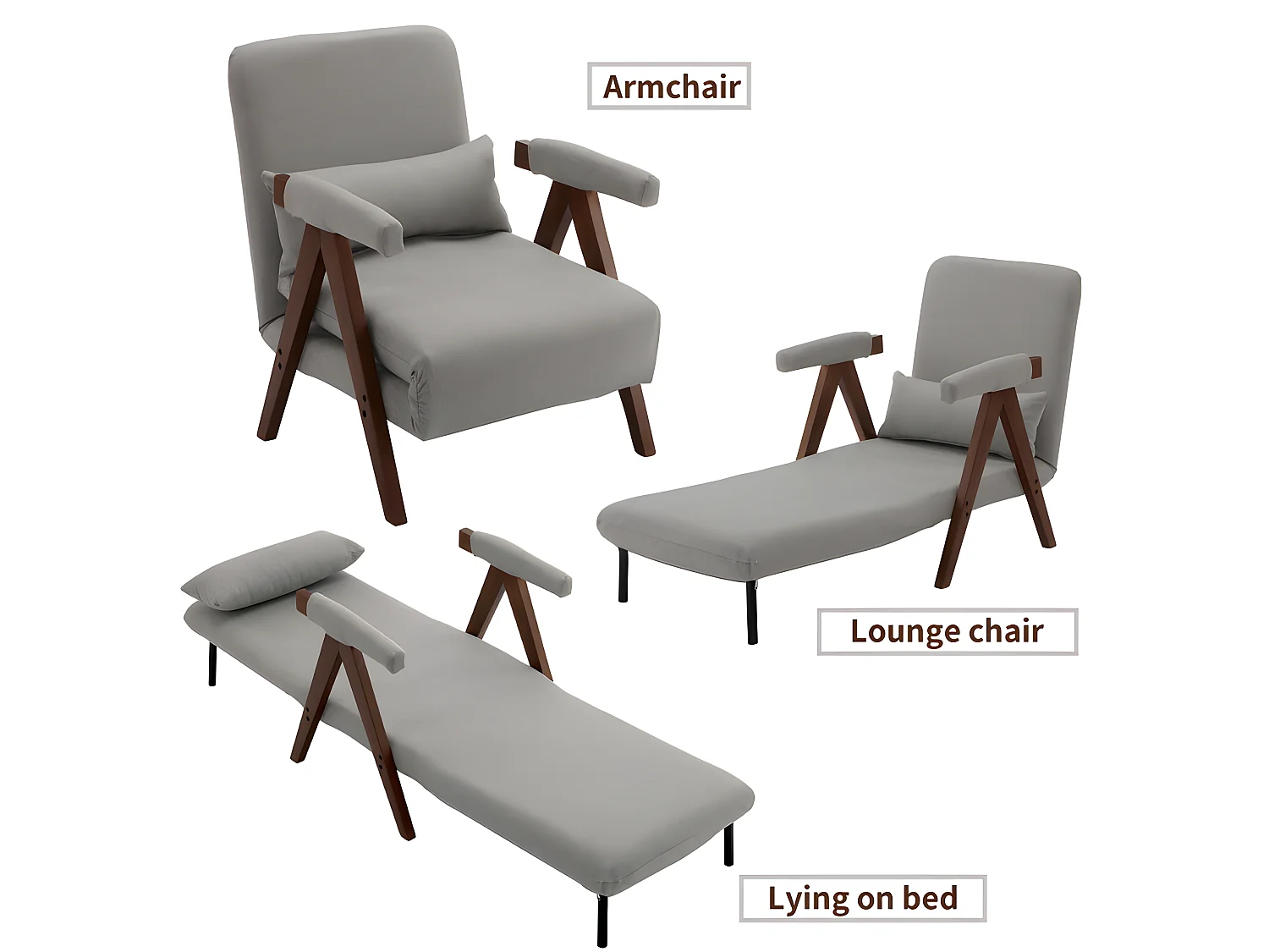 Fauteuil rembourré convertible réglable tissu en coton - Gris