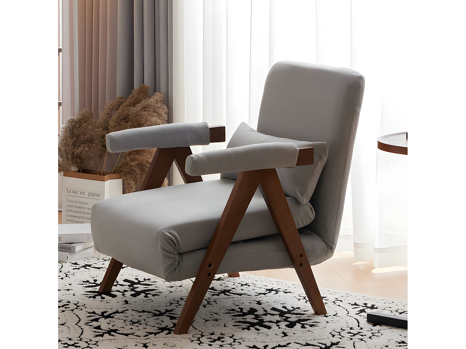 Fauteuil rembourré convertible réglable tissu en coton - Gris