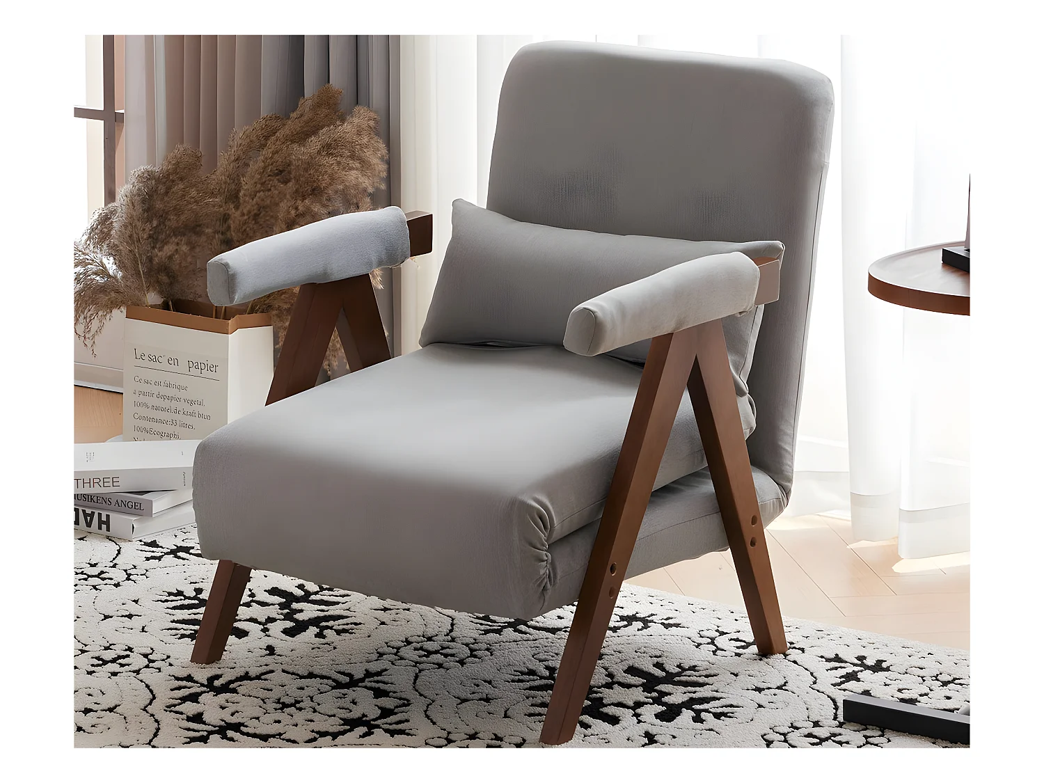 Fauteuil rembourré convertible réglable tissu en coton - Gris