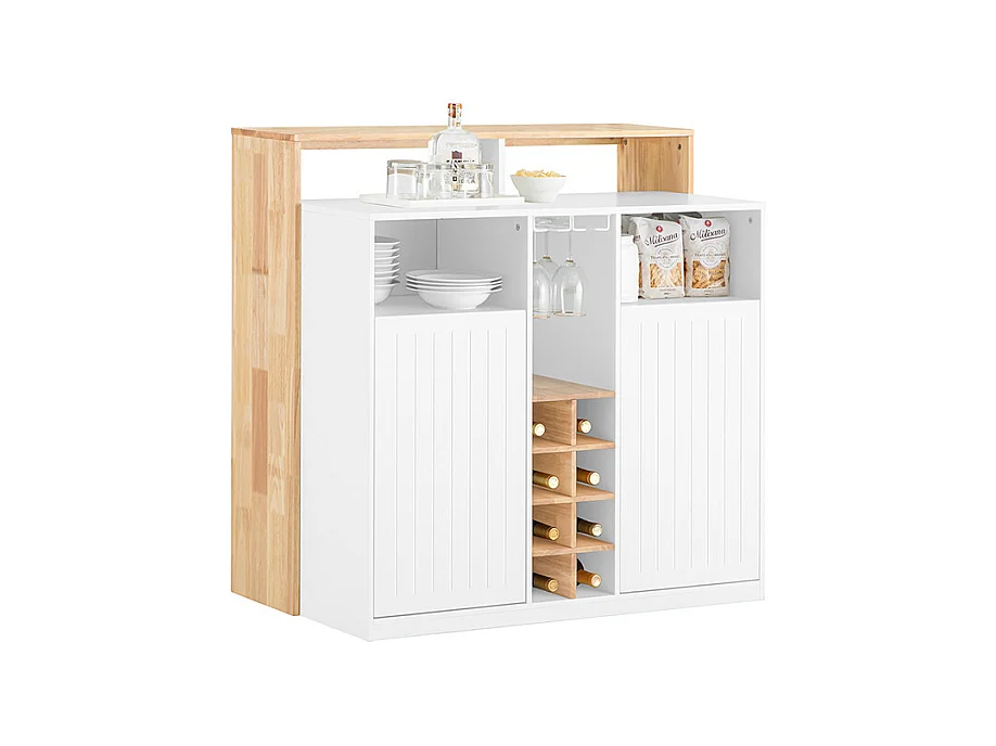 SoBuy Central Island statafel keukenkast multi-opslag dressoir met 2 deuren, wijnglashouder, flessenhouder en 1 extra plank, 102x60x105 cm, KNL07-WN