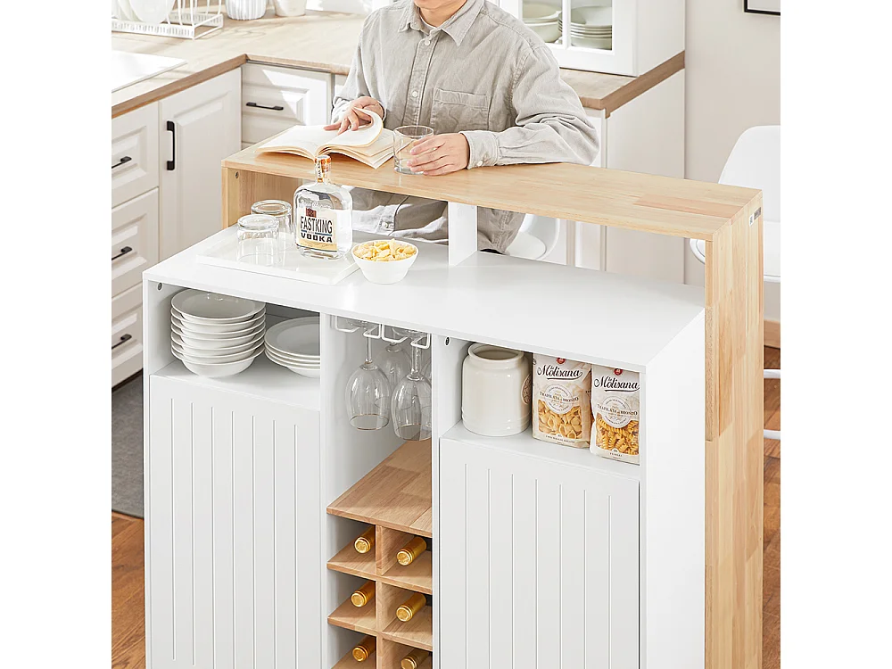 SoBuy KNL07-WN Ilot Central Mange-Debout Placard de Cuisine Buffet de Rangement Multi-rangements avec 2 Portes, Porte-Verres à vin, Porte-Bouteilles