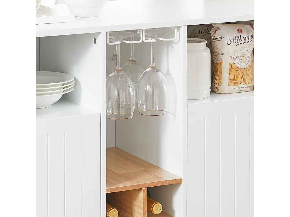 SoBuy KNL07-WN Ilot Central Mange-Debout Placard de Cuisine Buffet de Rangement Multi-rangements avec 2 Portes, Porte-Verres à vin, Porte-Bouteilles