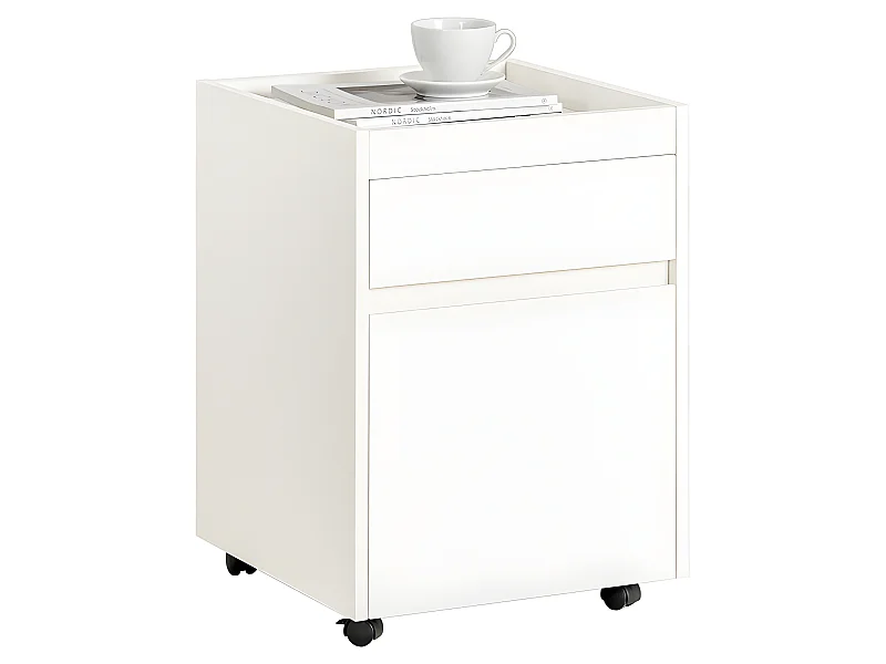 Mesita de Noche con 2 Cajones Mesa Auxiliar Mobiliario de Salón Moderno con 4 Ruedas L40xP40xH54 cm FBT121-W SoBuy ES