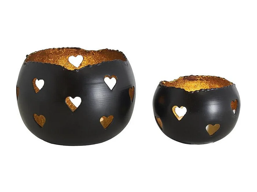Photophores Coeurs en métal noir et doré (lot de 2)
