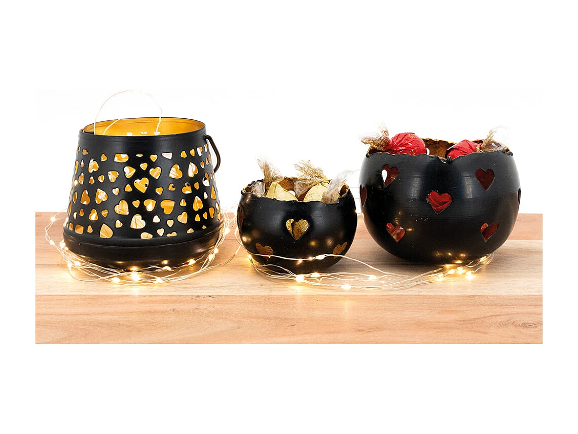 Photophores Coeurs en métal noir et doré (lot de 2)