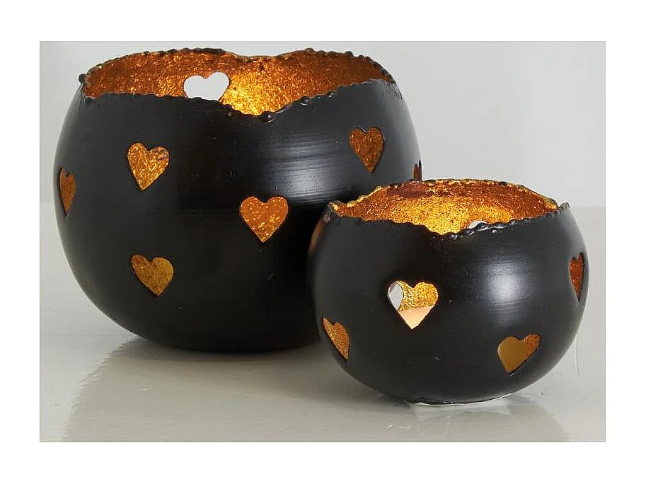 Photophores Coeurs en métal noir et doré (lot de 2)