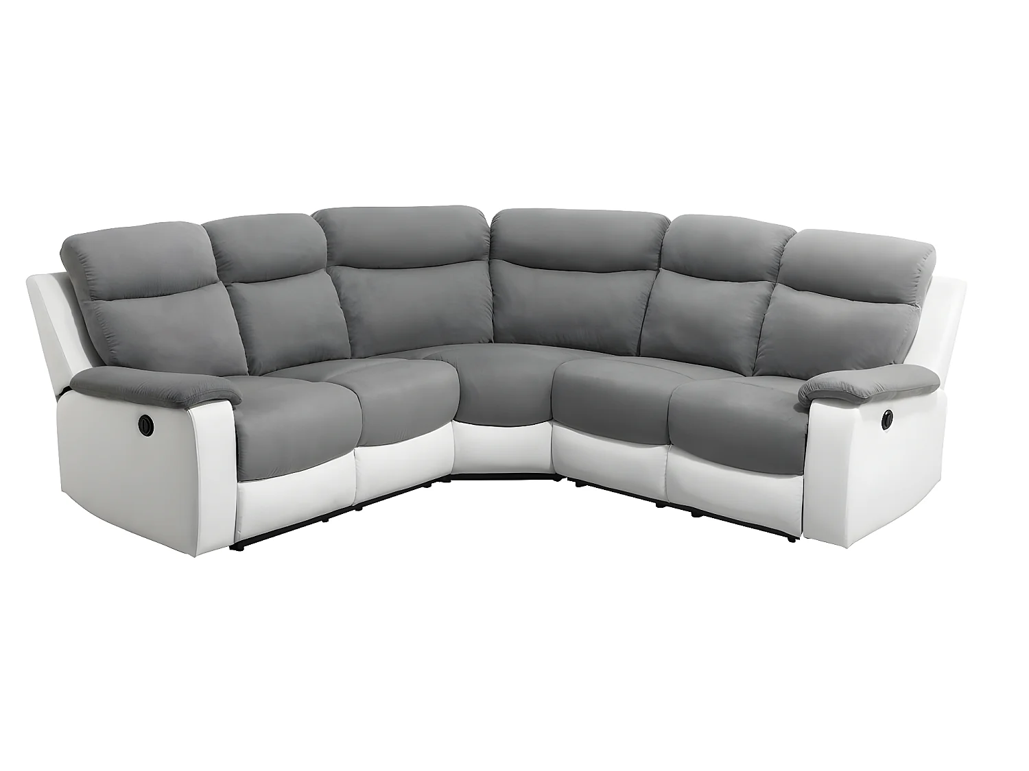 Canapé de relaxation électrique panoramique Oscar 6 places en microfibre et simili - Gris / Blanc - L238 x P238 x H99cm - Loungitude