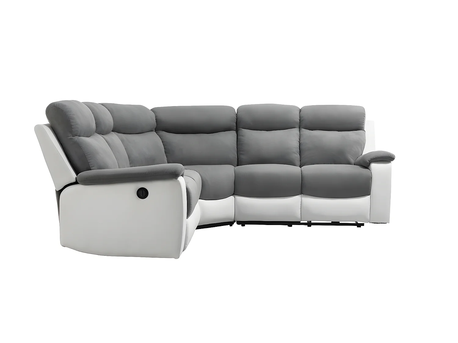 Canapé de relaxation électrique panoramique Oscar 6 places en microfibre et simili - Gris / Blanc - L238 x P238 x H99cm - Loungitude