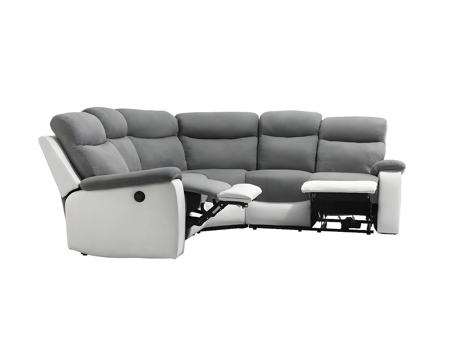 Canapé de relaxation électrique panoramique Oscar 6 places en microfibre et simili - Gris / Blanc - L238 x P238 x H99cm - Loungitude