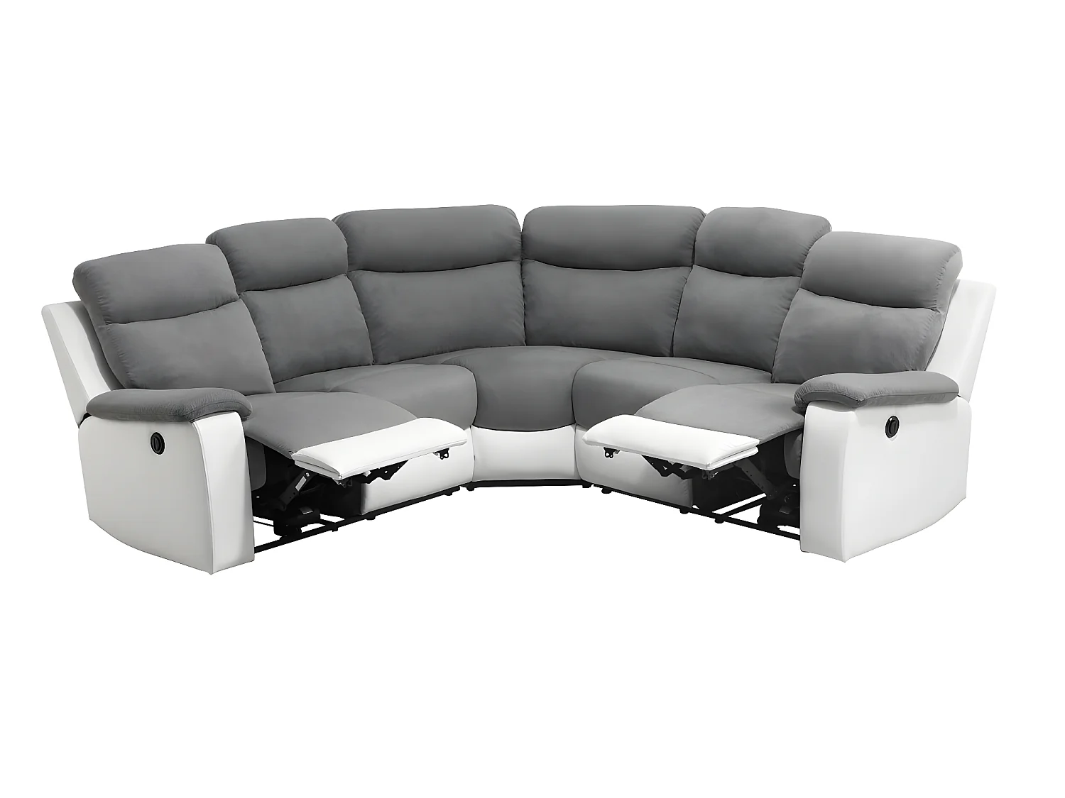 Canapé de relaxation électrique panoramique Oscar 6 places en microfibre et simili - Gris / Blanc - L238 x P238 x H99cm - Loungitude