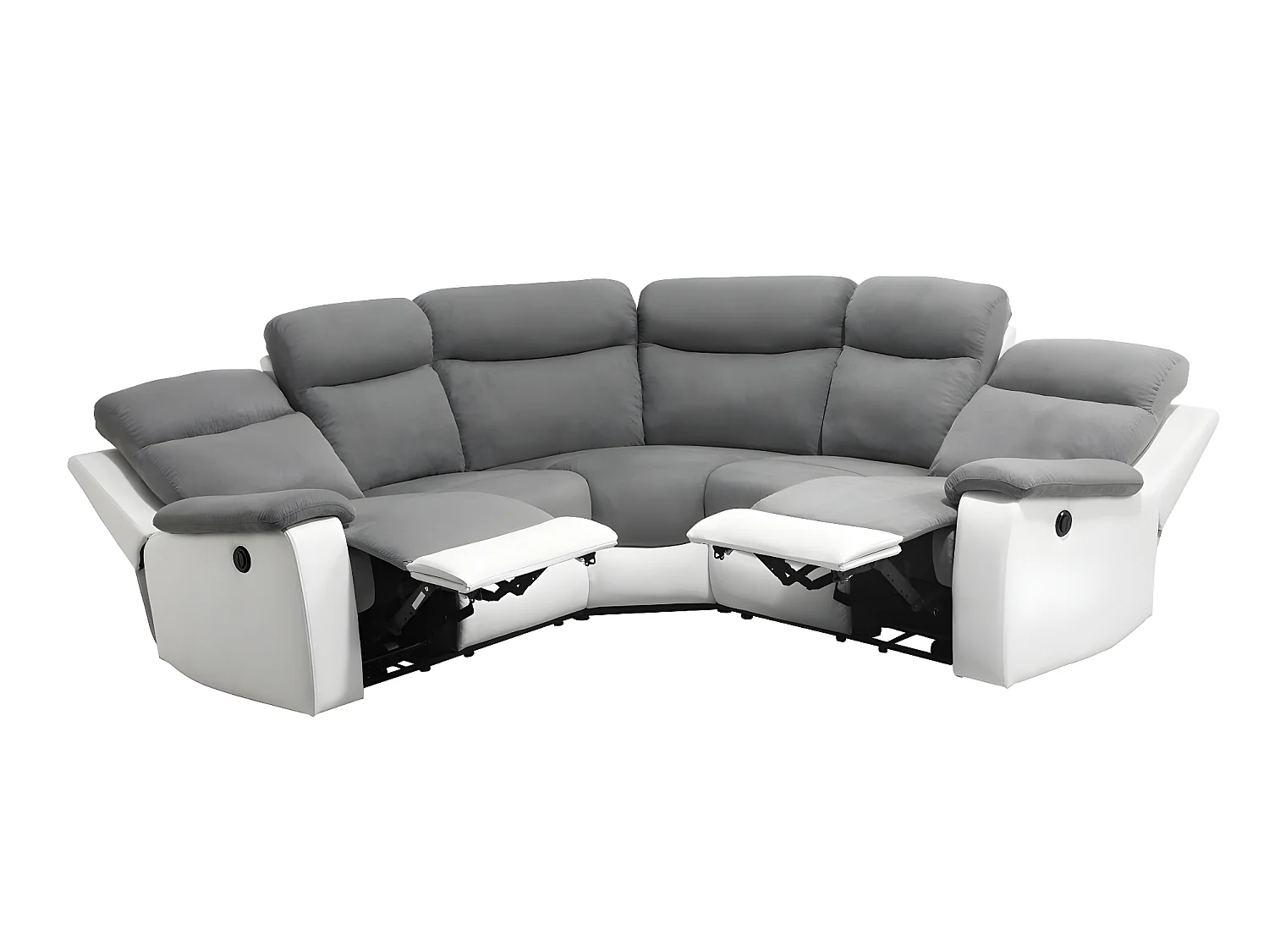 Canapé de relaxation électrique panoramique Oscar 6 places en microfibre et simili - Gris / Blanc - L238 x P238 x H99cm - Loungitude