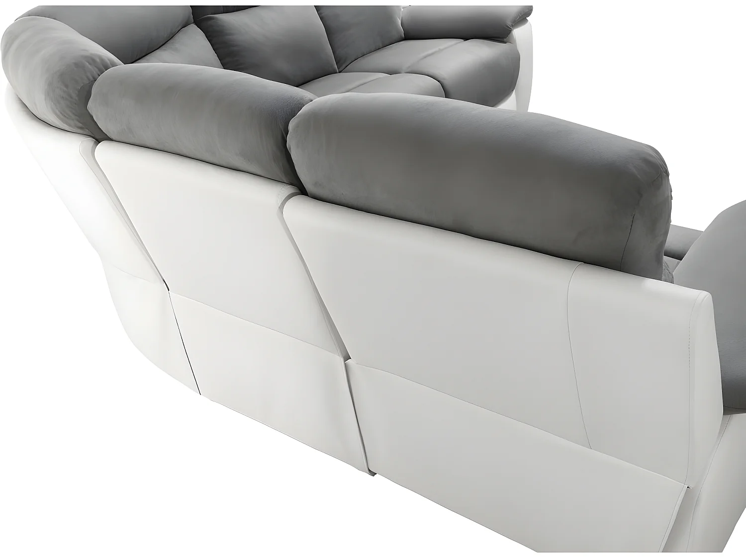 Canapé de relaxation électrique panoramique Oscar 6 places en microfibre et simili - Gris / Blanc - L238 x P238 x H99cm - Loungitude
