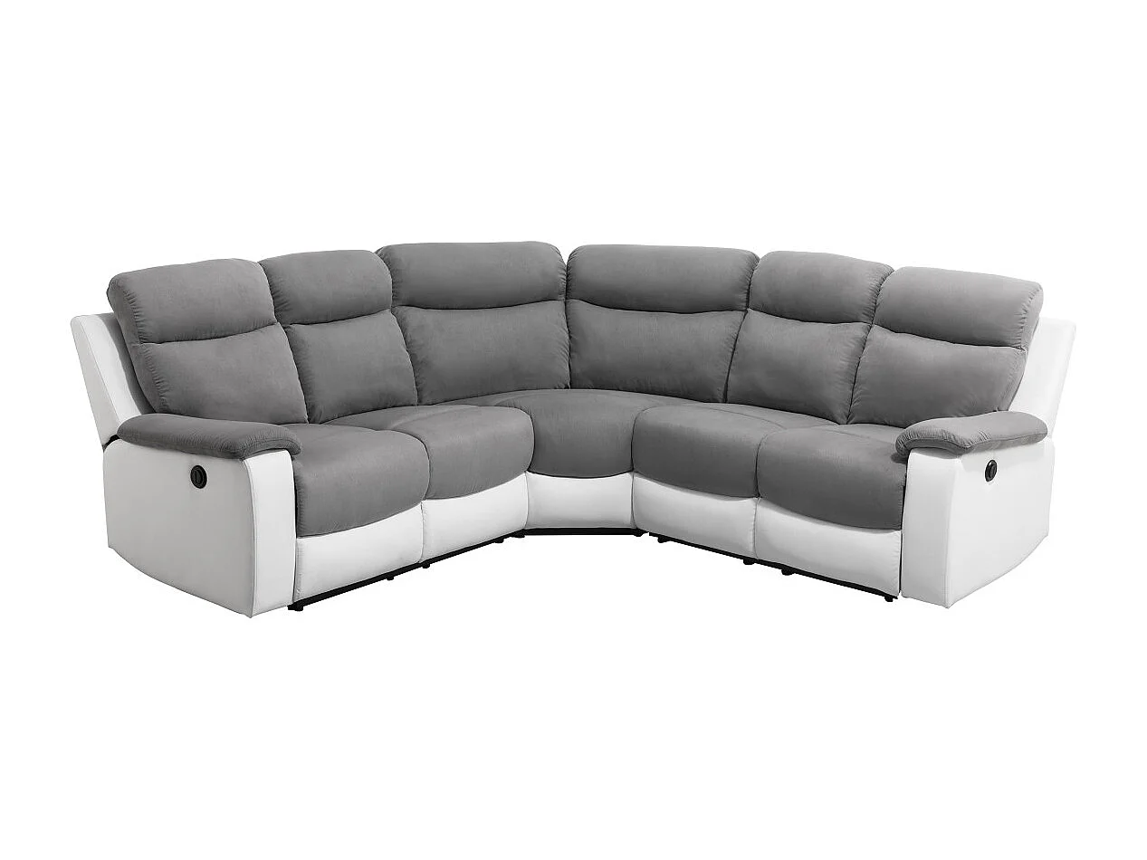 Canapé de relaxation électrique panoramique Oscar 6 places en microfibre et simili - Gris / Blanc - L238 x P238 x H99cm - Loungitude