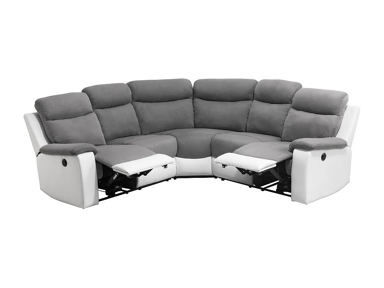 Canapé de relaxation électrique panoramique Oscar 6 places en microfibre et simili - Gris / Blanc - L238 x P238 x H99cm - Loungitude
