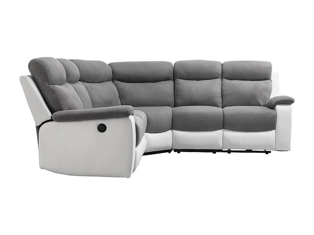 Canapé de relaxation électrique panoramique Oscar 6 places en microfibre et simili - Gris / Blanc - L238 x P238 x H99cm - Loungitude