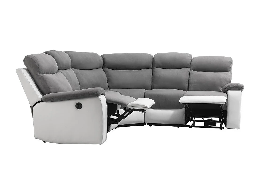 Canapé de relaxation électrique panoramique Oscar 6 places en microfibre et simili - Gris / Blanc - L238 x P238 x H99cm - Loungitude