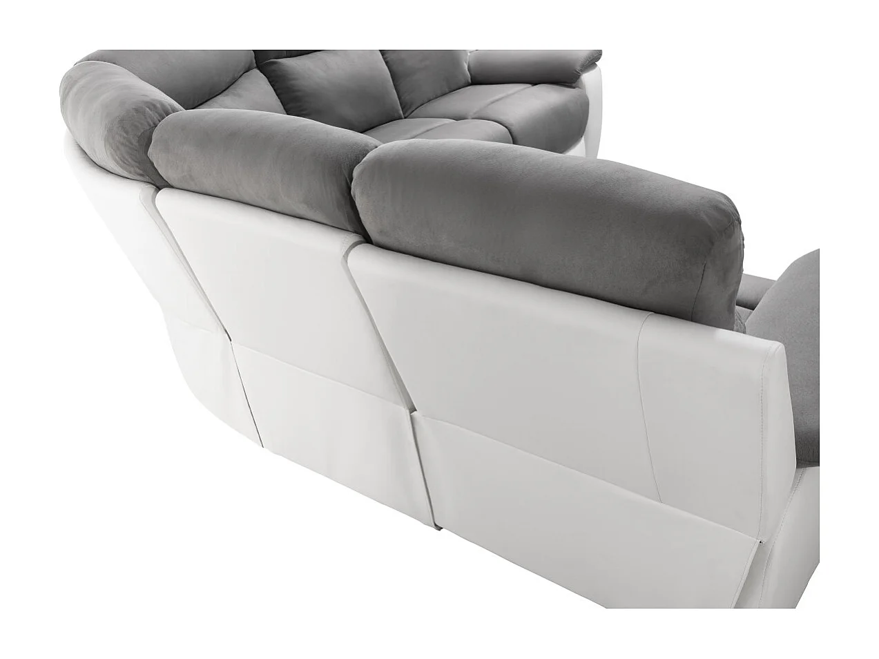 Canapé de relaxation électrique panoramique Oscar 6 places en microfibre et simili - Gris / Blanc - L238 x P238 x H99cm - Loungitude