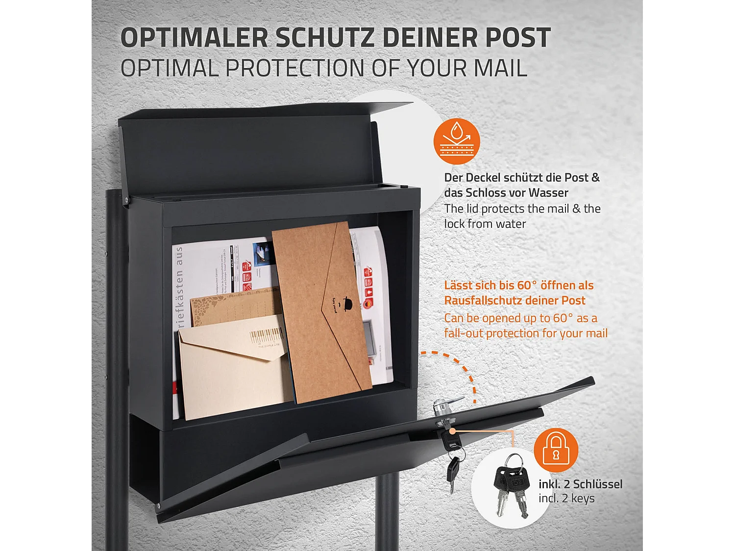 Boîte aux lettres sur pieds boîte postale 37x37x11 cm anthracite ML-Design