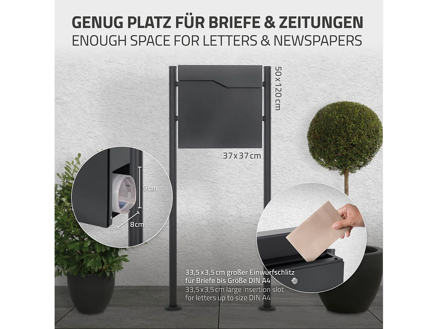 Boîte aux lettres sur pieds boîte postale 37x37x11 cm anthracite ML-Design