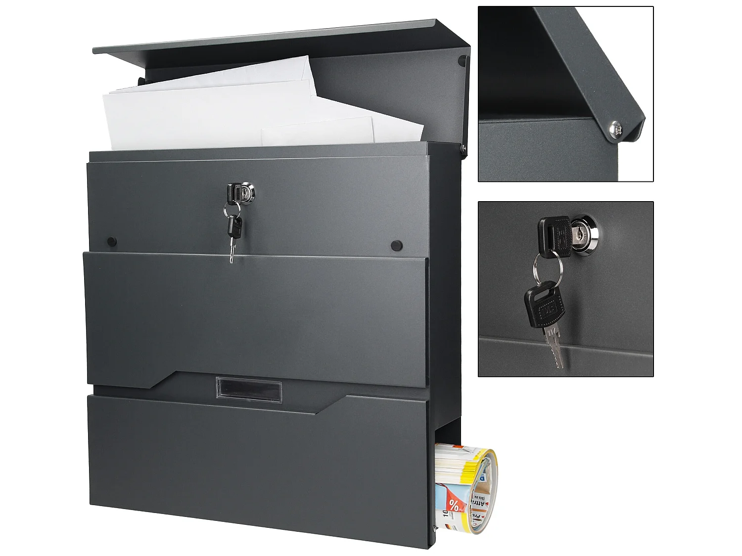 Boîte aux lettres anthracite acier sur 1 pied argenté avec compartiment ML-Design