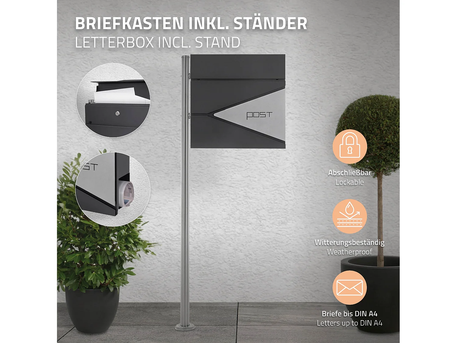 Boîte aux lettres sur une pied boîte postale anthracite/argent  ML-Design