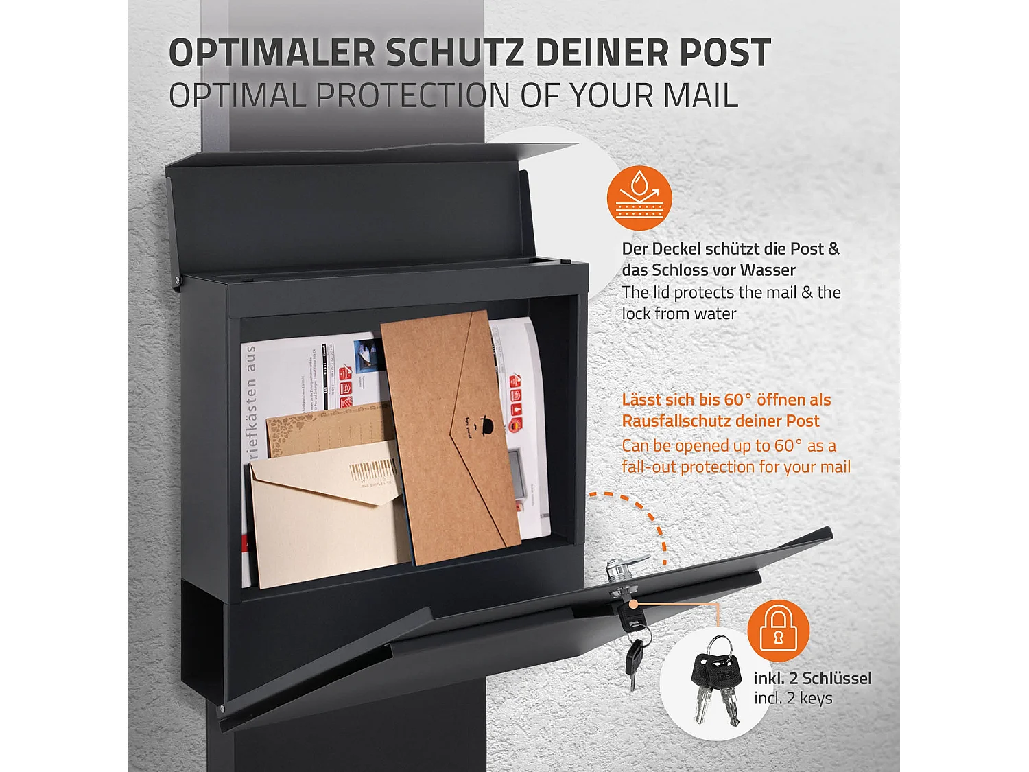 Boîte aux lettres sur pied anthracite boîte postale en acier moderne  ML-Design