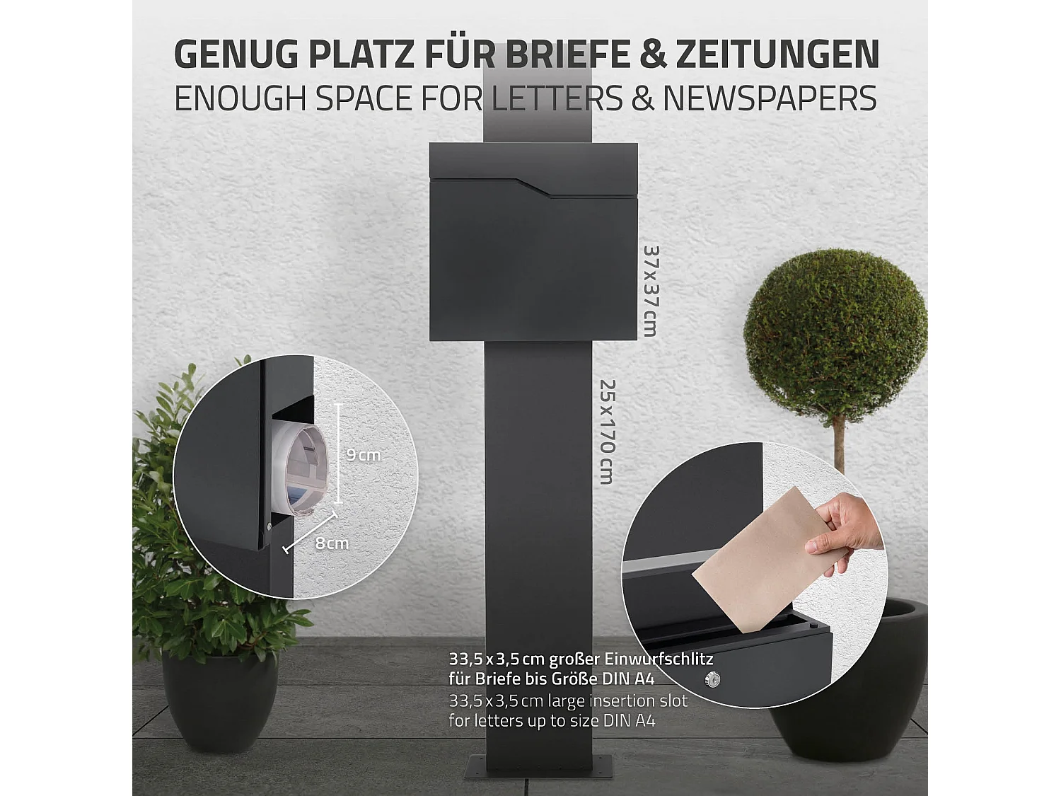 Boîte aux lettres sur pied anthracite boîte postale en acier moderne  ML-Design