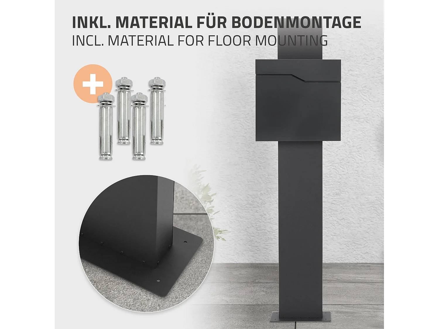 Boîte aux lettres sur pied anthracite boîte postale en acier moderne  ML-Design