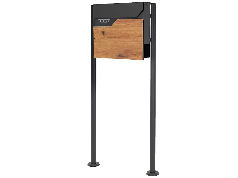 Cassetta postale antracite / legno supporto piedistallo in acciaio verniciato