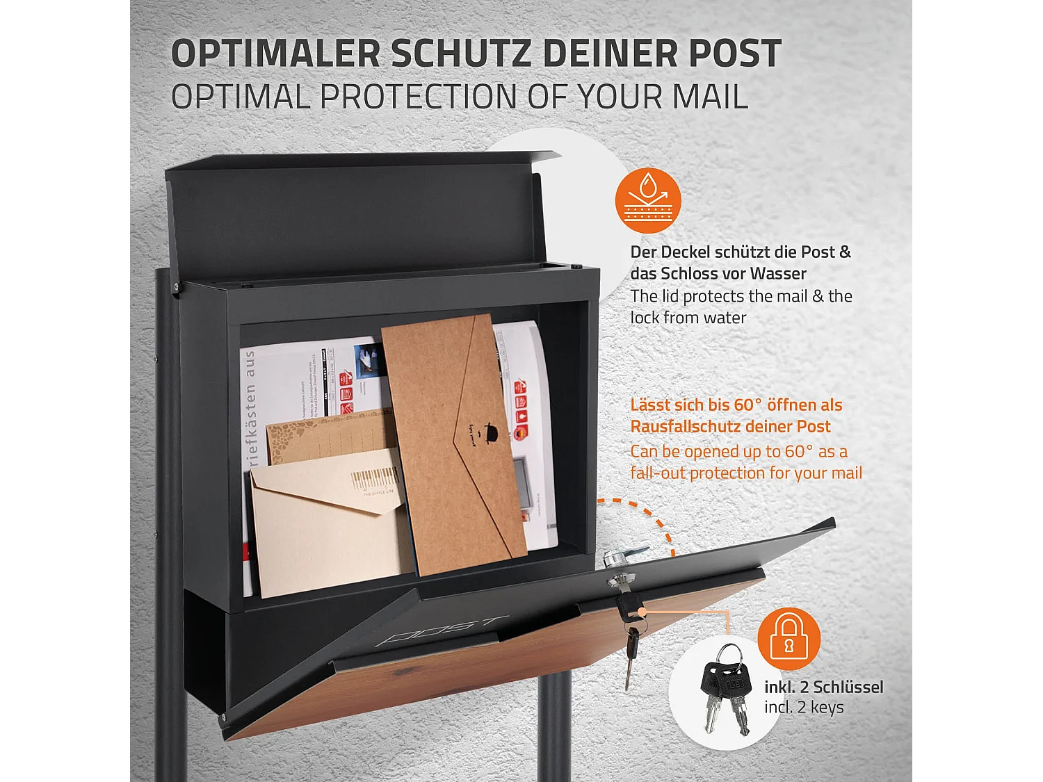 Boîte aux lettres sur pieds boîte postale anthracite imitation bois  ML-Design