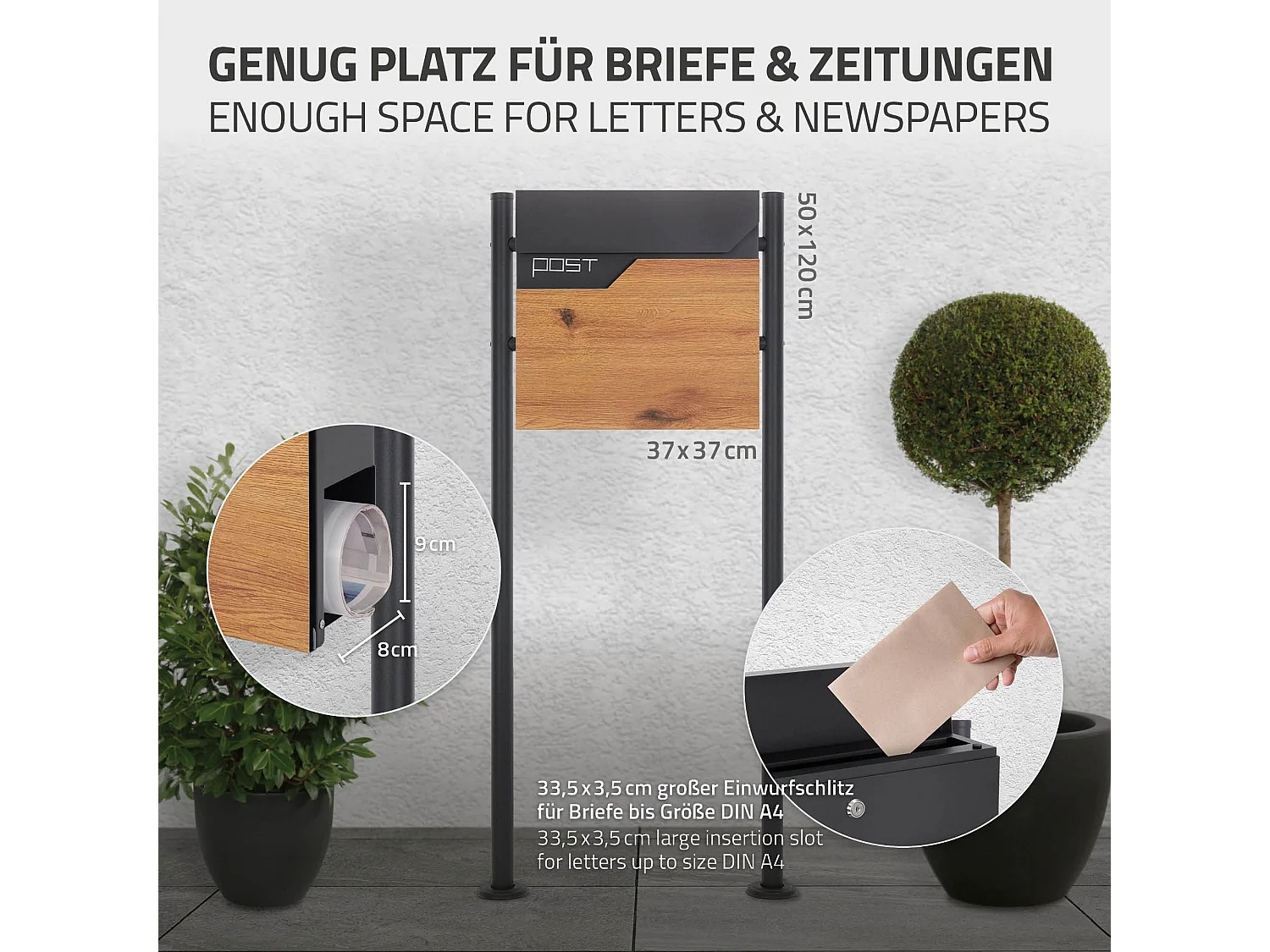 Boîte aux lettres sur pieds boîte postale anthracite imitation bois  ML-Design