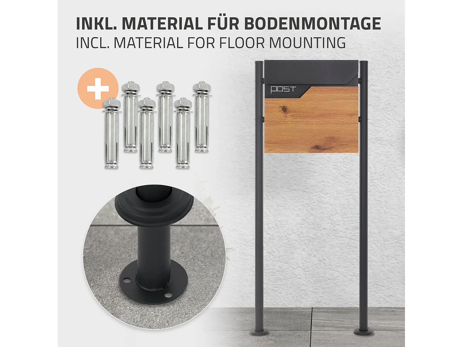 Boîte aux lettres sur pieds boîte postale anthracite imitation bois  ML-Design