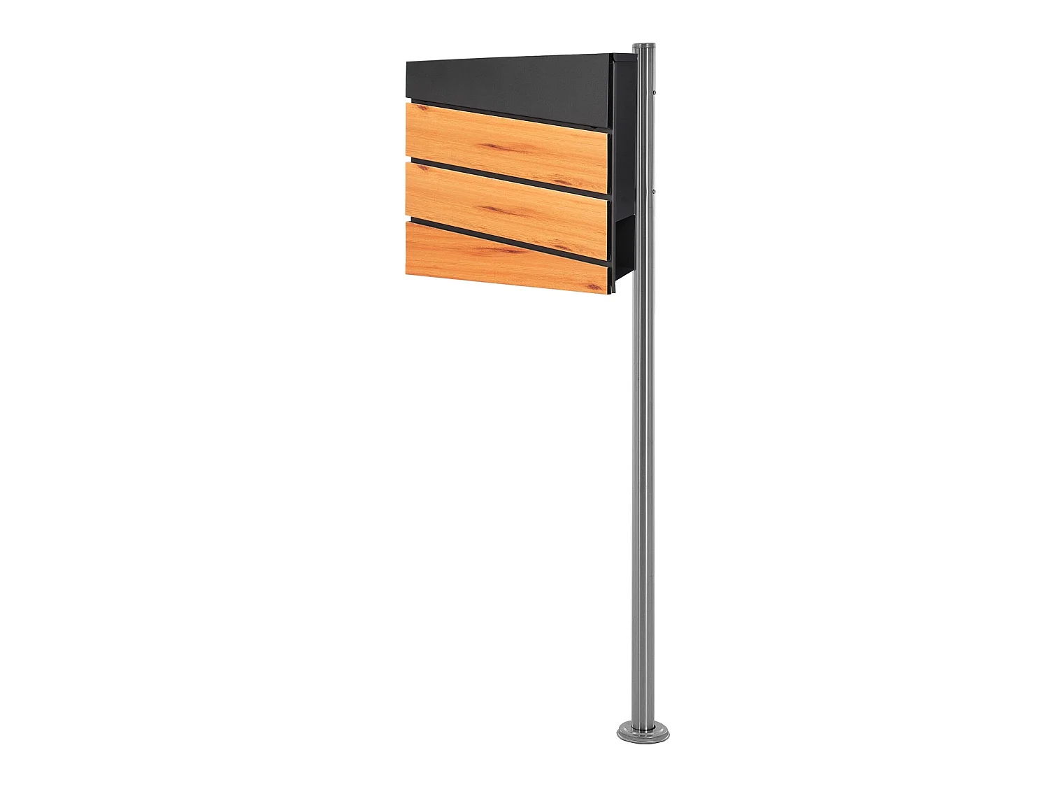 Boîte aux lettres anthracite / imitation bois avec support argenté ML-Design