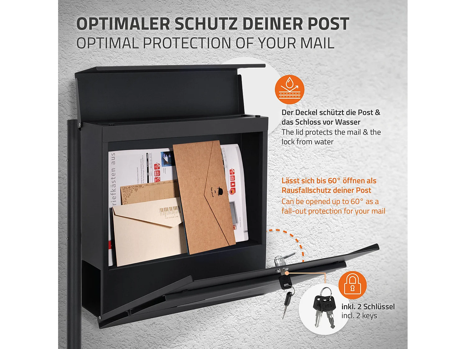 Boîte aux lettres sur une pied boîte postale en acier anthracite/argent  ML-Design