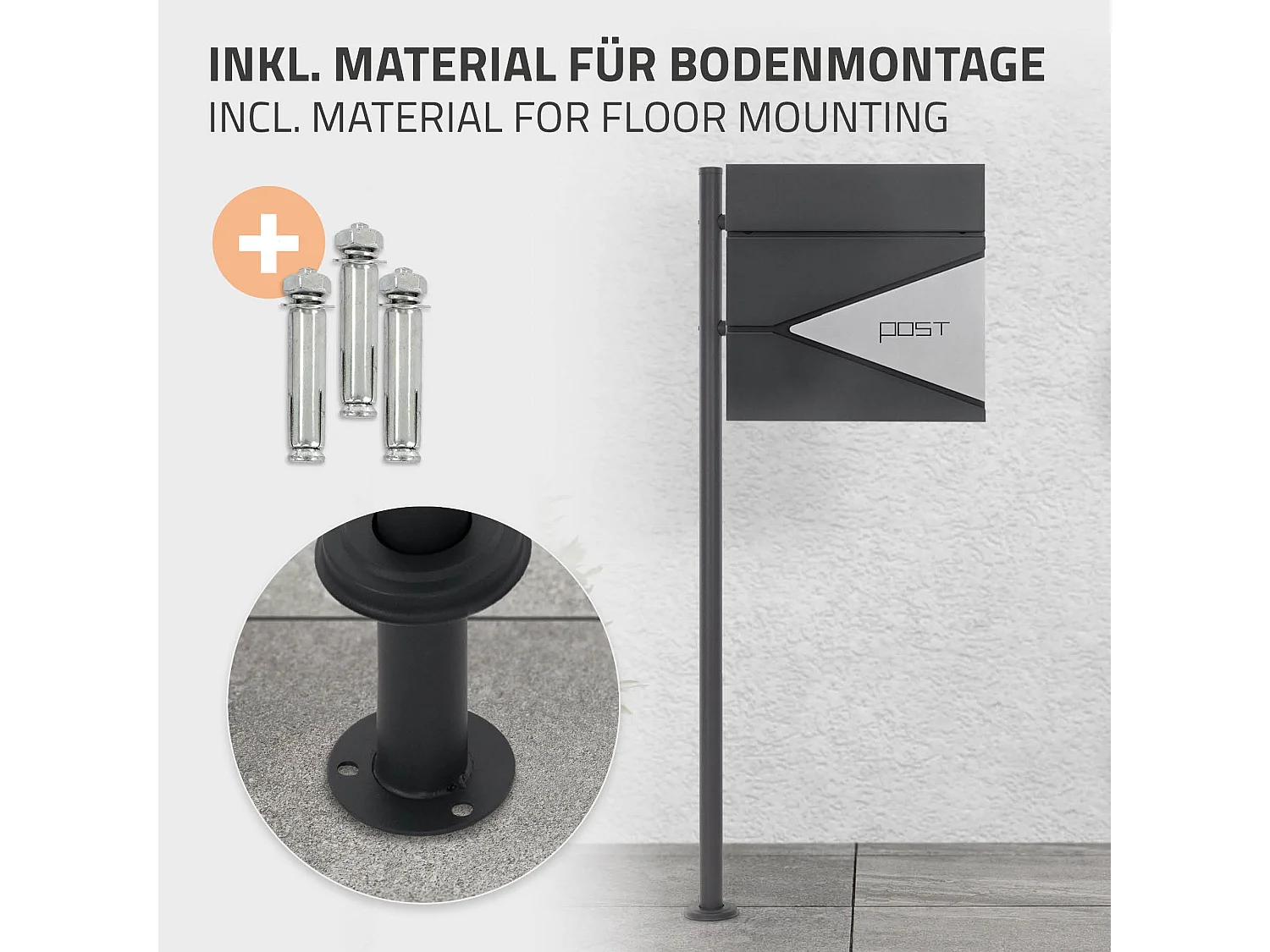 Boîte aux lettres sur une pied boîte postale en acier anthracite/argent  ML-Design