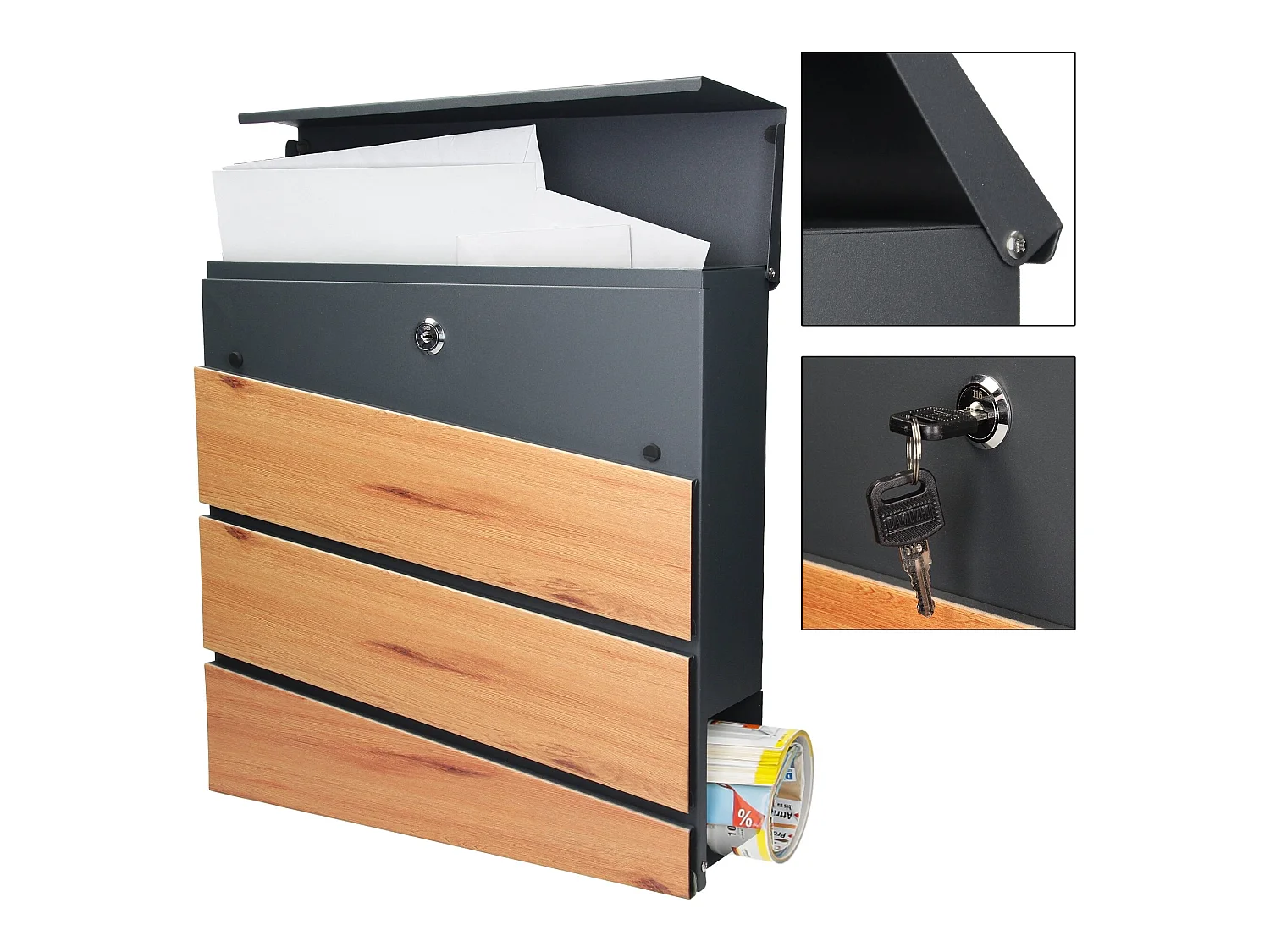 Boîte aux lettres sur pieds boîte postale anthracite et design bois  ML-Design