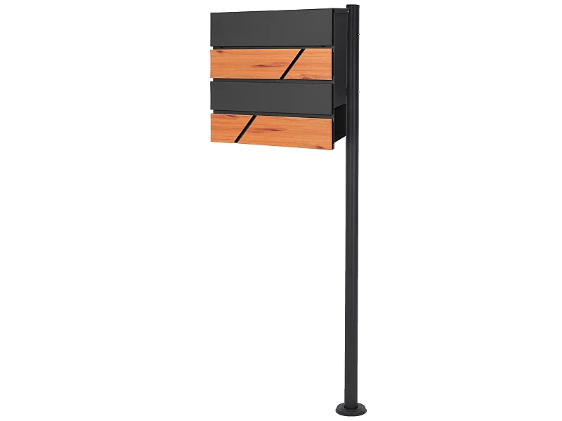 Boîte aux lettres anthracite / imitation bois avec support en acier ML-Design