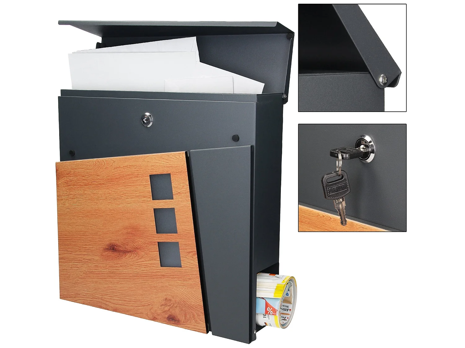 Boîte aux lettres sur pieds boîte postale aspect bois avec support  ML-Design