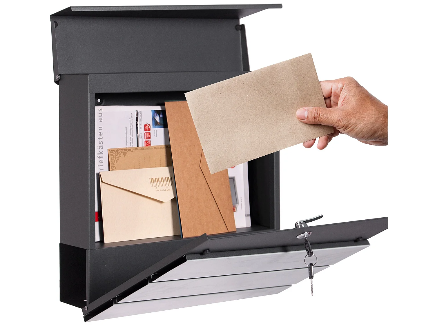 Buzón cartas periódico moderno acero antracita óptica mármol blanco + soporte