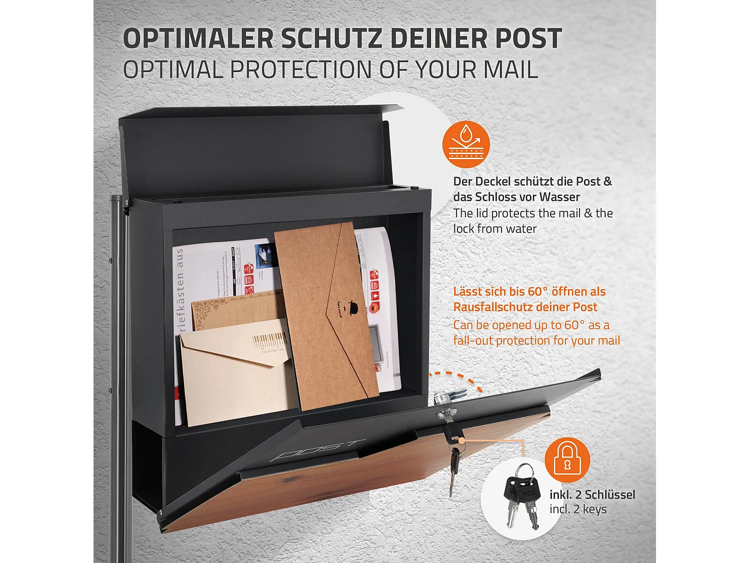 Boîte aux lettres sur pied piedestal boîte postale anthracite/aspect bois  ML-Design