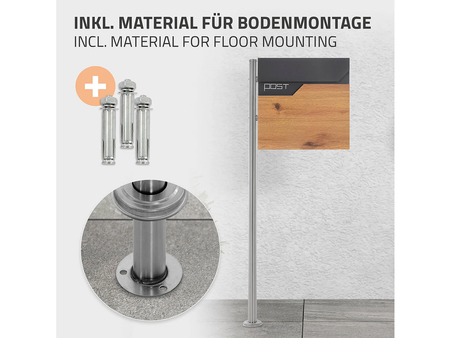 Boîte aux lettres sur pied piedestal boîte postale anthracite/aspect bois  ML-Design