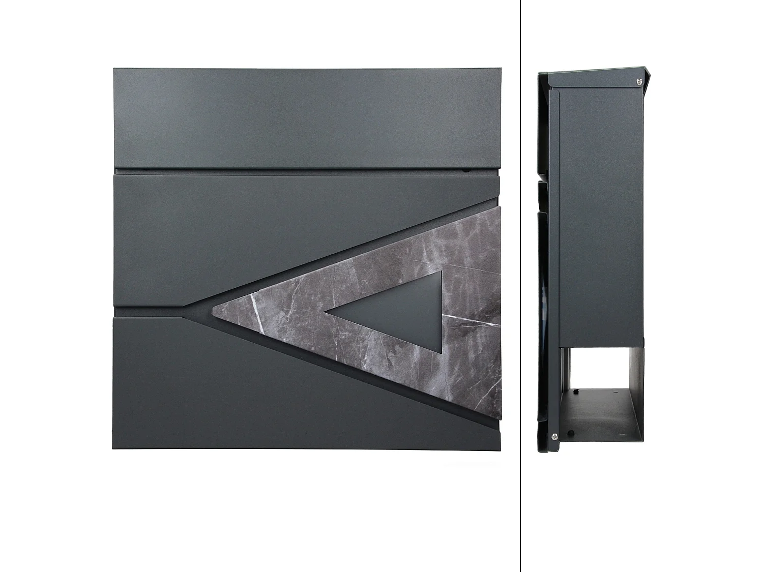 Boîte aux lettres anthracite / triangle noir aspect marbre avec support ML-Design