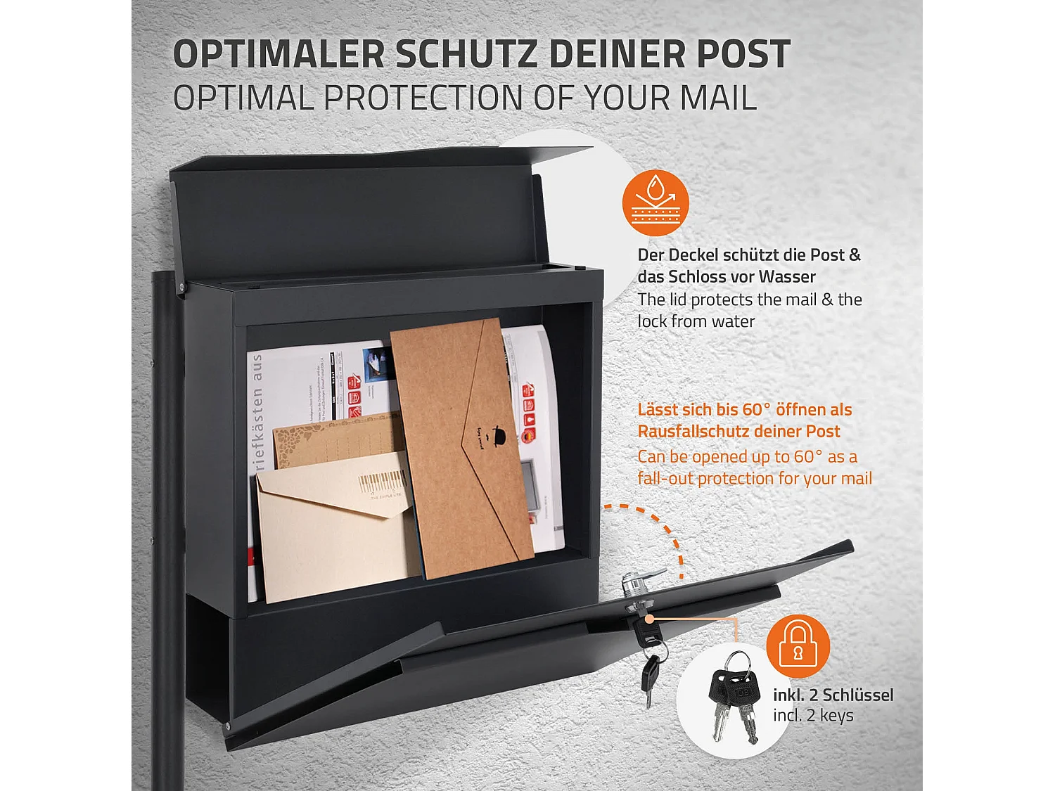 Boîte aux lettres sur une pied anthracite boîte postale en acier  ML-Design